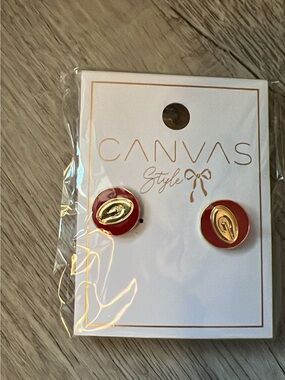 Georgia Red Enamel and Gold Toned Stud Earrings